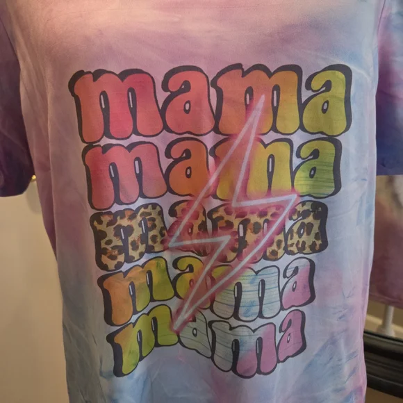 Pastel Tie-Dye "Mama" Short Sleeve Tee - Pink & Blue V-neck Leopard Graphic Tee - Picture 2 of 6